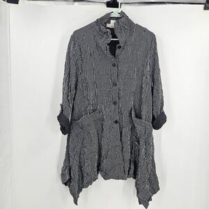 Connie's Moonlight Tunic Jacket Black White Striped Oversized Art to Wear Sz M